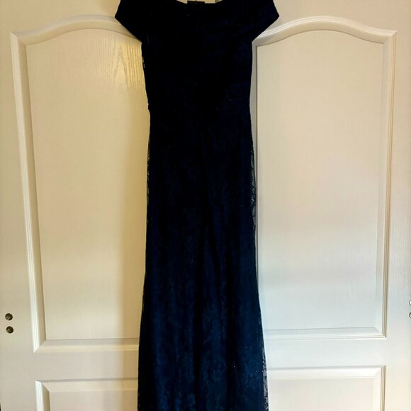 Lace Off The Shoulder Cap Sleeve Evening Dress La Femme - Picture 4 of 8